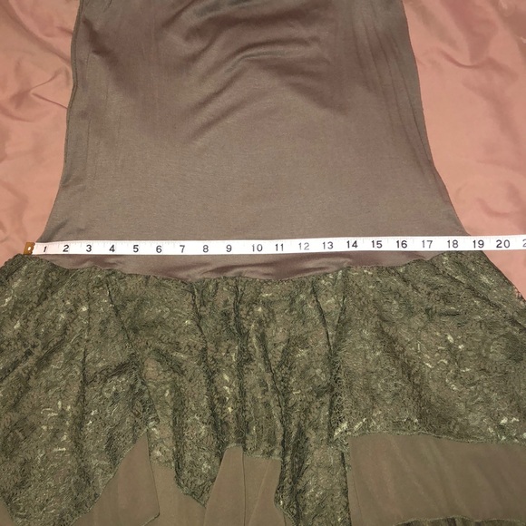 Olive Lace Top; Lace Overlay and Ruffle Undertank - Picture 6 of 7